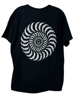 Spitfire Skateboards Black Gray White Spiral Logo Double Sided Unisex T-Shirt L